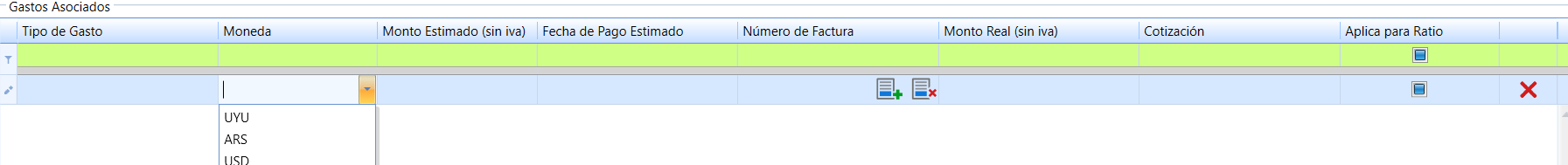 8 Grilla De Gastos Con Nueva Fila Siendo Editada
